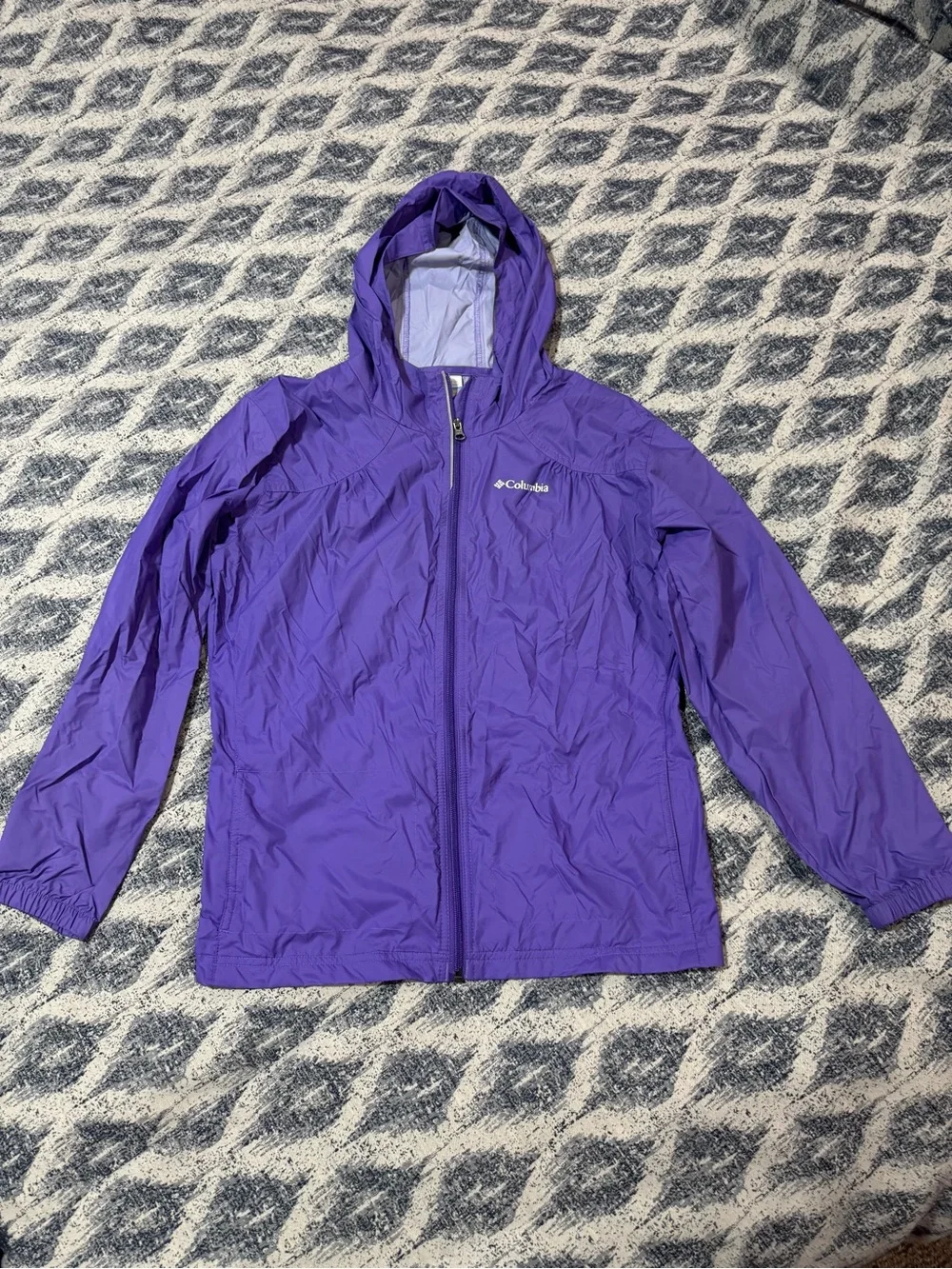 Columbia Girls' Purple Hooded Windbreaker Rain Jacket switchback ii XL (18)